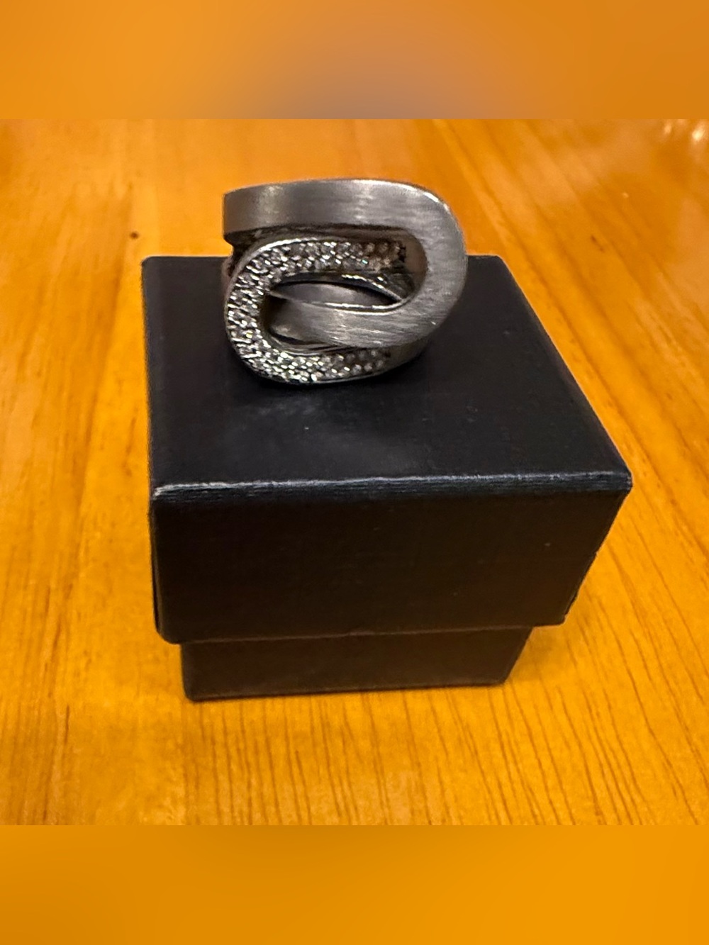 QVC Vicenza Italy Gunmetal Interlocking Crystal Ring, Sterling Silver, size 7